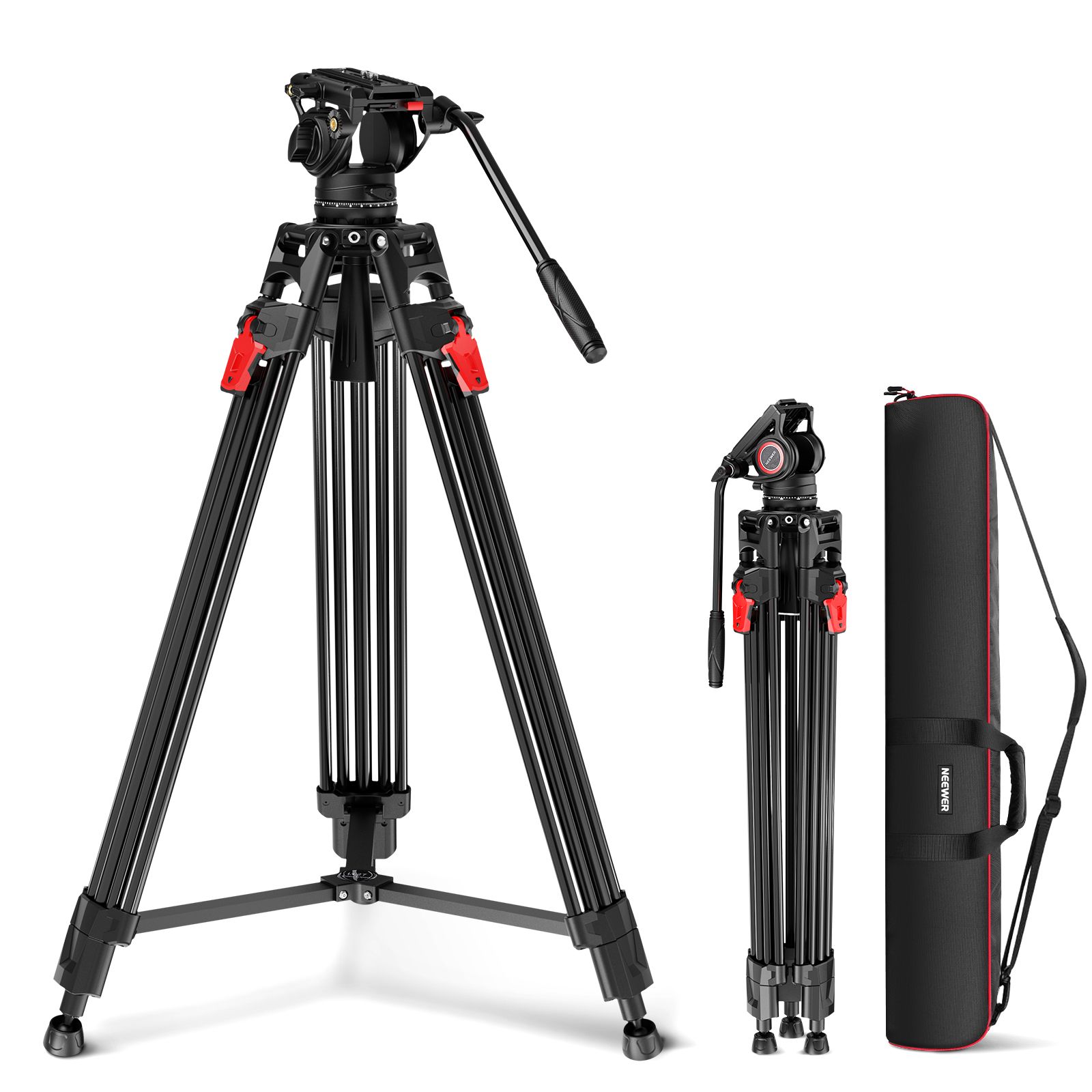Trípode Neewer de 192 cm para cámara de video con cabezal fluido, liberación rápida, amortiguación ajustable, construcción de aluminio, placa QR doble modo para cámaras DSLR