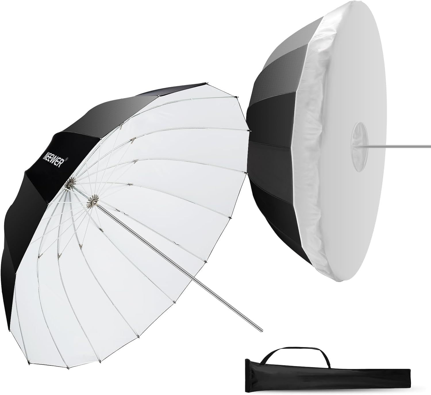Neewer 6-Foot Reflector Umbrella for Photography with Silver Interior, Soft Light with Diffuser Cap, Bag, Quick Fold for Camera Studio Shot Monolight Flash