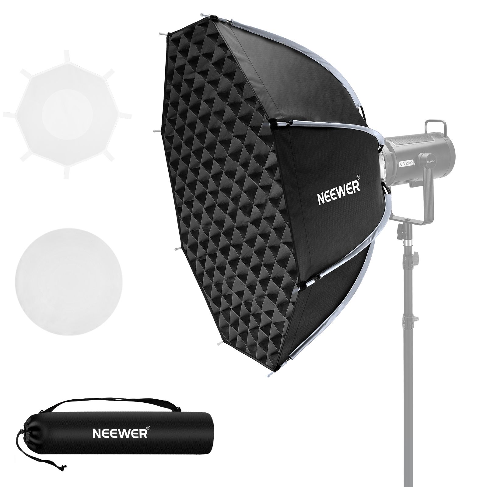 Neewer 90cm Octagonal Light Box with Quick Release Bowens Stand and Honeycomb Grid, Compatible with RGB CB60, CB60B, CB200B, MS60B, MS60C, MS150B, S101-300W/400W Pro Vision 4 Q4, NS35P