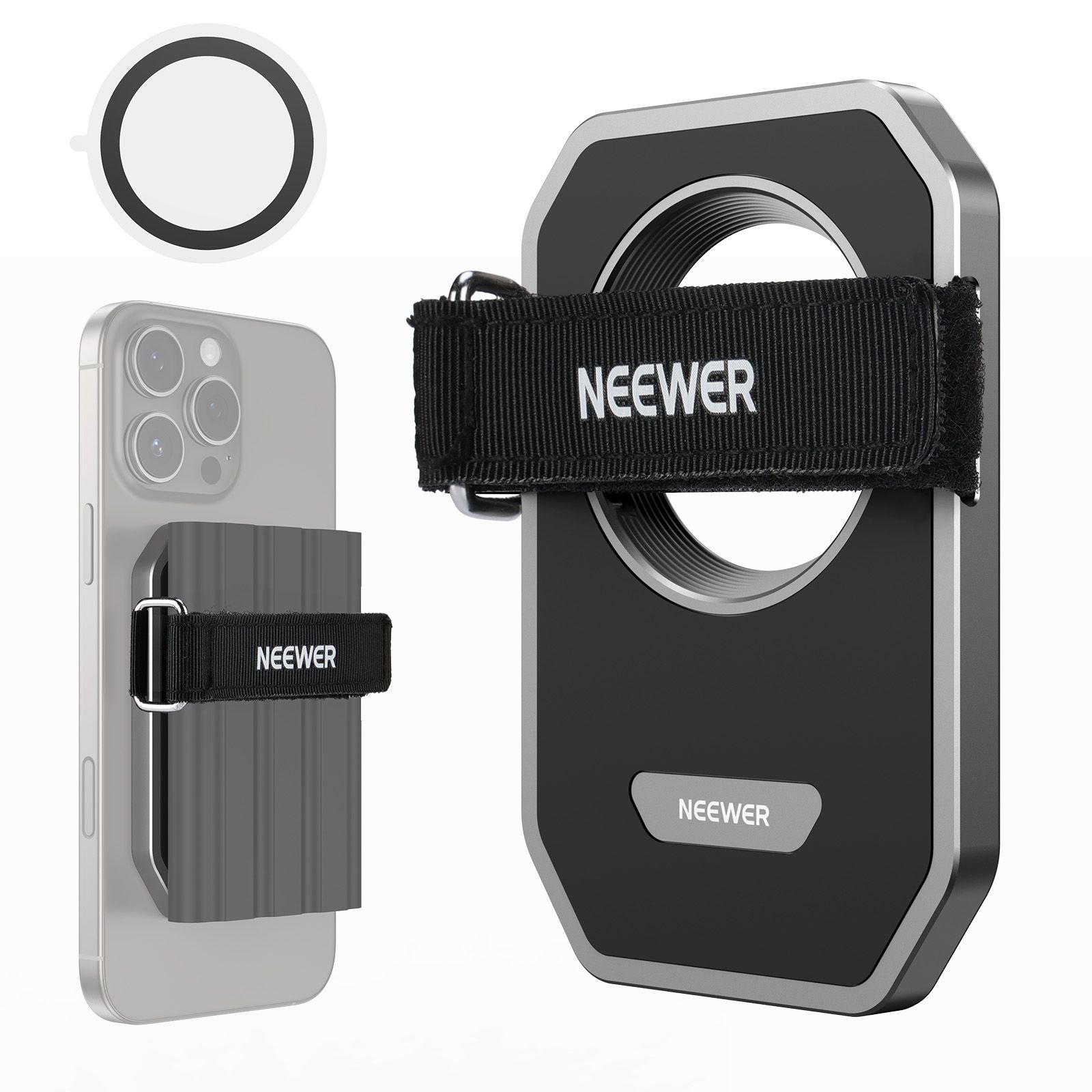 Neewer Magnetic SSD Mount with Enhanced Tactile Lock, Phone SSD Holder Compatible with MagSafe iPhone 16 Pro Max/15 Pro Max/16 Pro/15 Pro for ProRes Video Recording Samsung