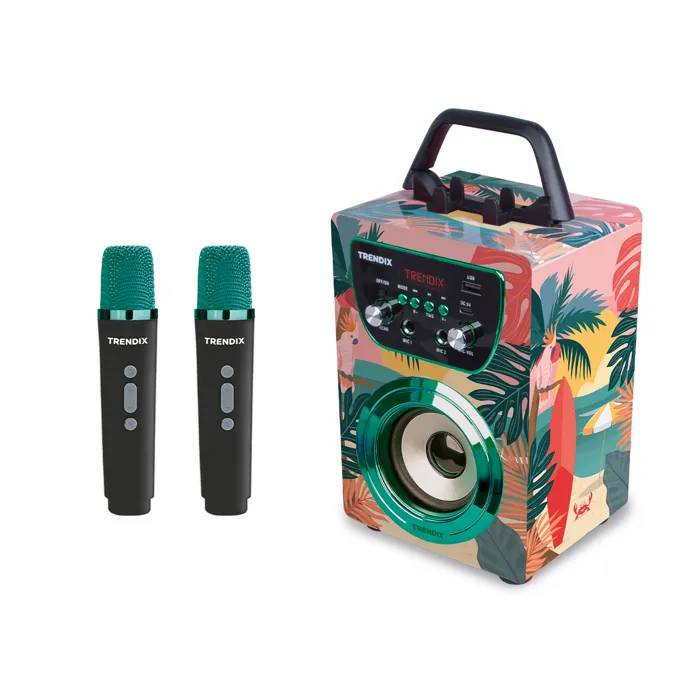 Karaoké pour enfants Trendix - 2 microphones sans fil - Enceinte Bluetooth portable - Design tropical