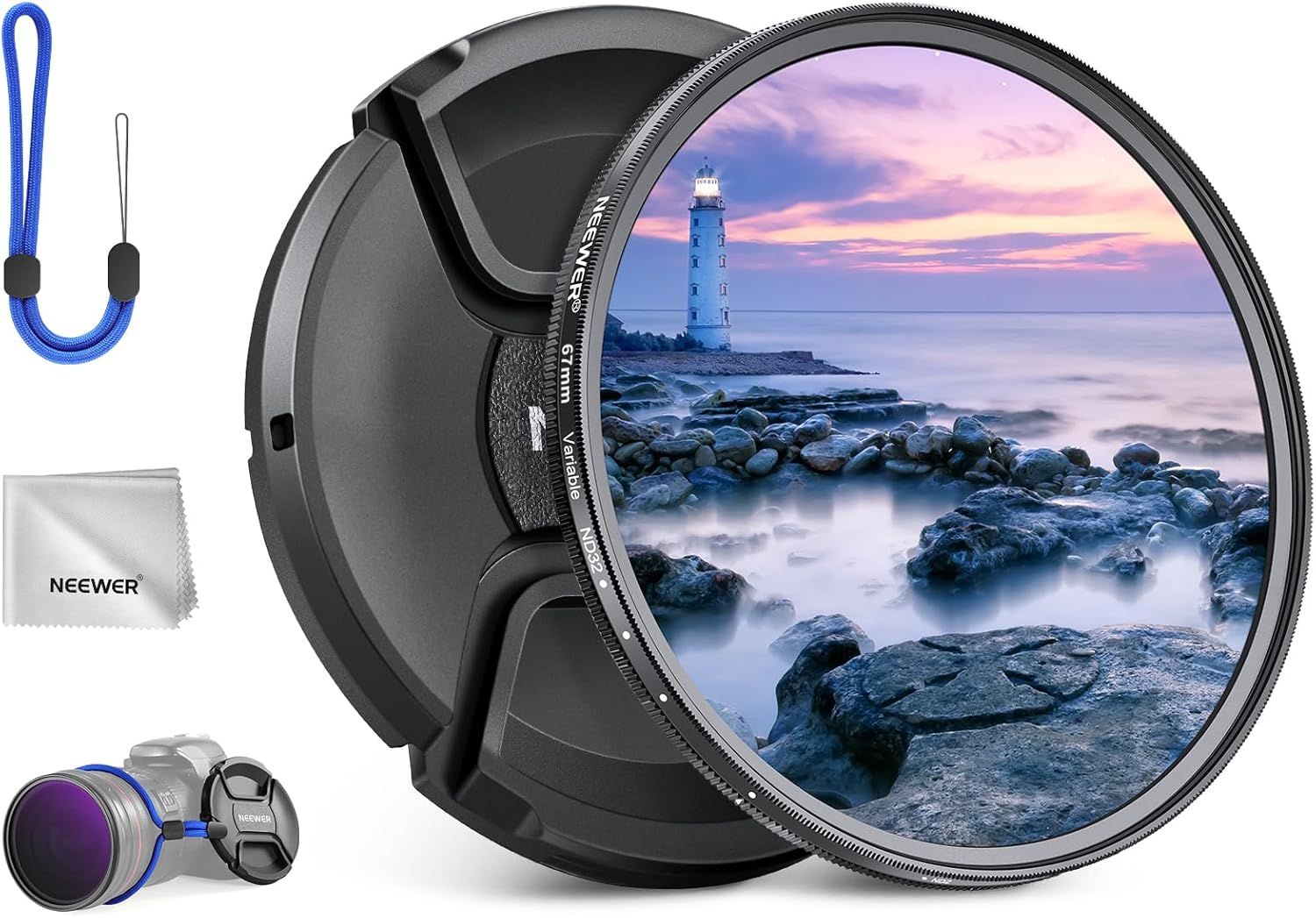 Neewer ND Variable Filter ND2-32 67mm (1-5 Stops) with Lens Cap, Cleaning Cloth, Precise Neutral Density Adjustment, Multilayer Optical Glass, Photography Accessories