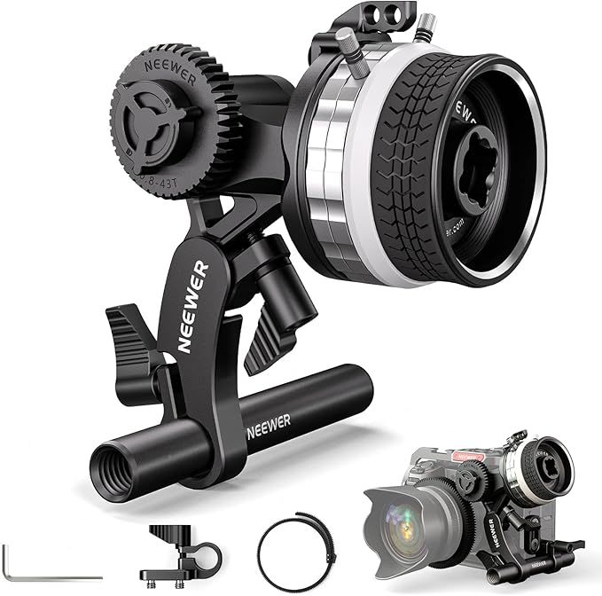 Neewer Mini Follow Focus with A/B Stoppers, Lens Gear, 15mm Rod & Bar Clamp for Cinema Camera, DSLR/Mirrorless Camera, Compatible with 15mm Diameter