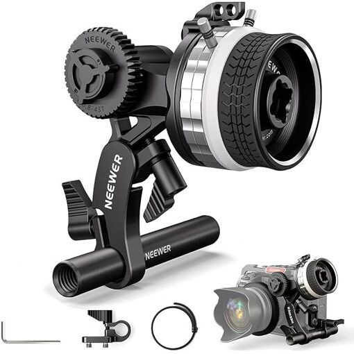 Neewer Mini Follow Focus with A/B Stoppers, Lens Gear, 15mm Rod & Bar Clamp for Cinema Camera, DSLR/Mirrorless Camera, Compatible with 15mm Diameter
