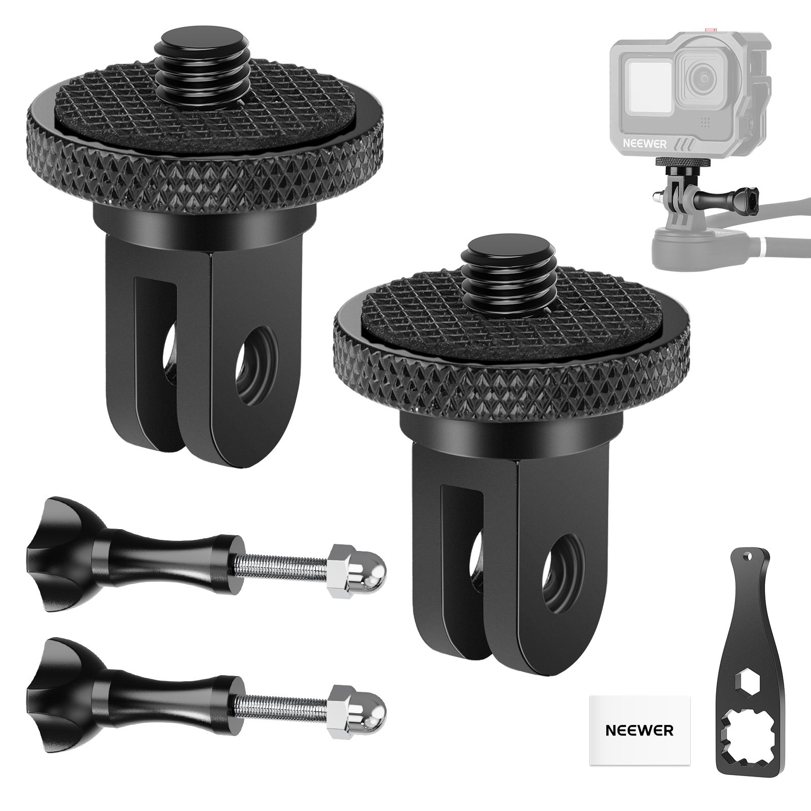 Montaje de trípode Neewer para cámara de acción con rosca 1/4''-20, accesorio de aluminio compatible con Insta360 X5 X4 X3 GoPro Hero 13 12 DJI Osmo Action 5 Pro 4 3 AKASO APEMAN GP-81