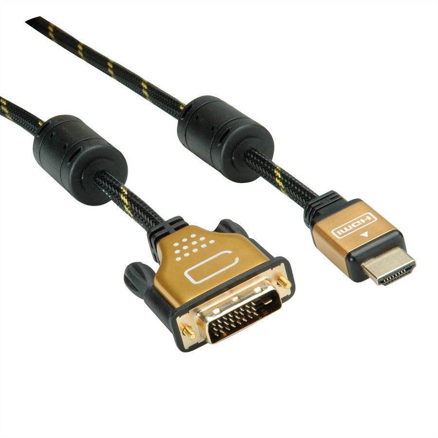 Câble vidéo Roline 3 m Adaptateur HDMI vers DVI Noir/Or