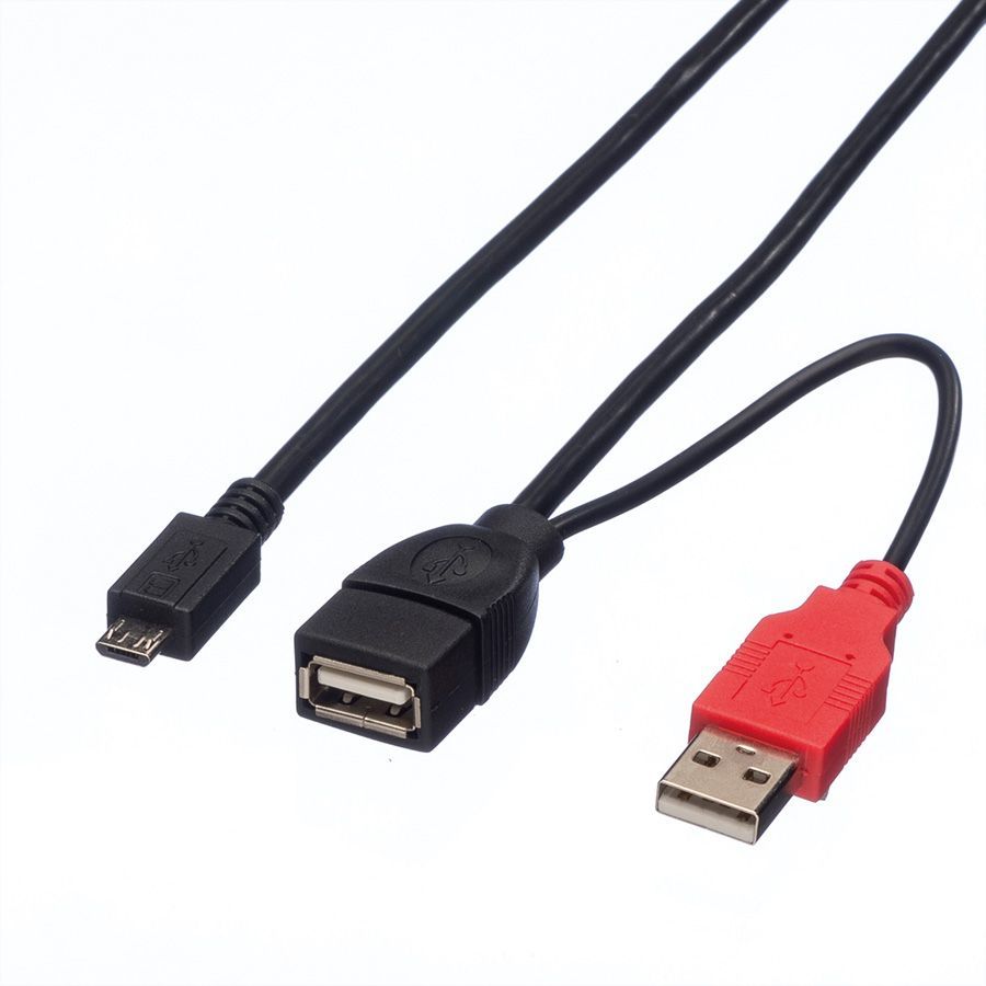 Roline USB 2.0 Y Cable, 2x Type A (M/F) to Micro B M, 1m