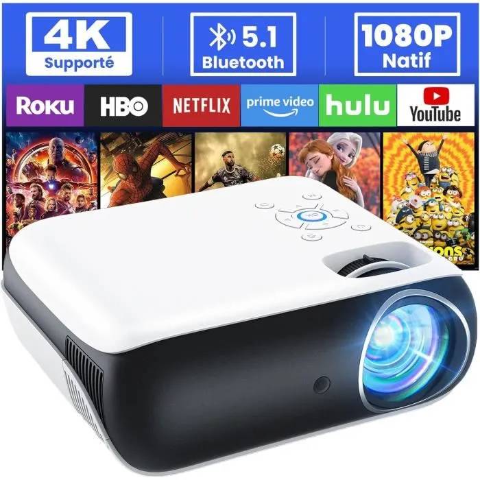 Hopvision Mini Projector - 4K Bluetooth 5.1 - 9500 Lumens - FHD 1080p