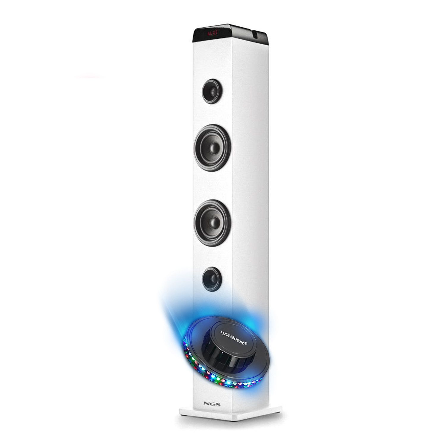 NGS SKYCHARM Pro White Speaker Tower, 50W Power, Bluetooth 5.4, Multipairing, USB, Optical Input, Microphone Jack, LED Light