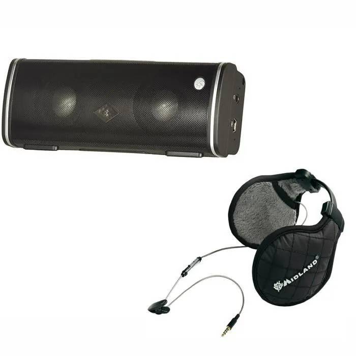 PNI Max Treme Bluetooth Speaker + Midland Stereo Headset Gift Set (Black, 10W, 12hr Battery Life)