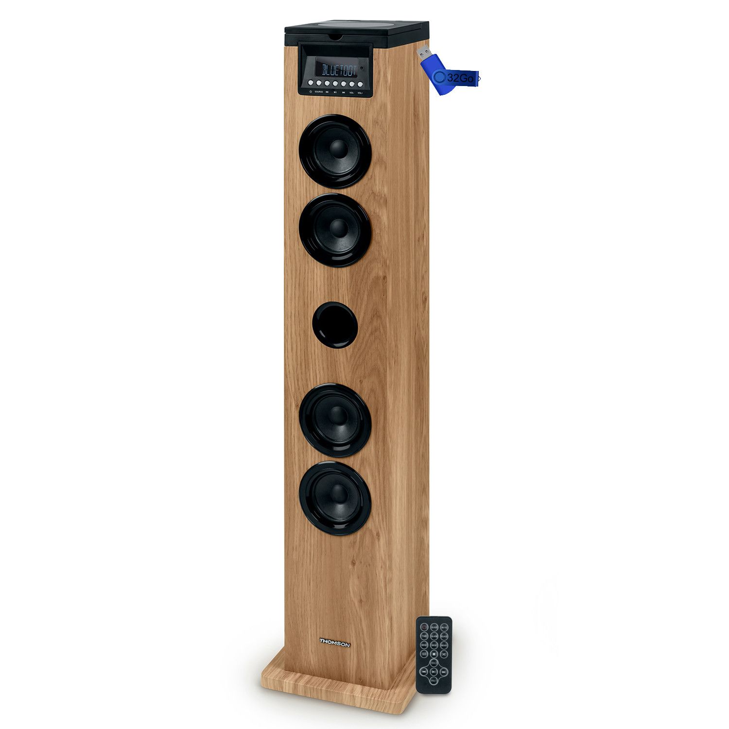 Tour de son Thomson DS122CD - 60W - Multimédia Bluetooth, Lecteur CD, Télécommande, AUX IN, Radio FM - Bois/Noir + Clé USB 32 Go