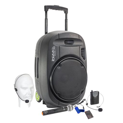 Altavoz portátil Ibiza Sound PORT15VHF-MKII, 800W USB/MP3/Bluetooth/Vox/TWS + 2 micros VHF + llave USB de 32GB