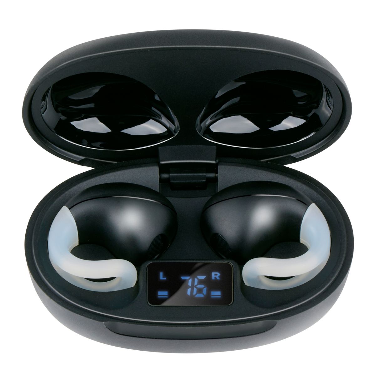 Grundig Wireless Bluetooth Earbuds - Open-Fit In-Ear Headphones with LED Display and Charging Case - OWS Technology and USB-C Charger - Black