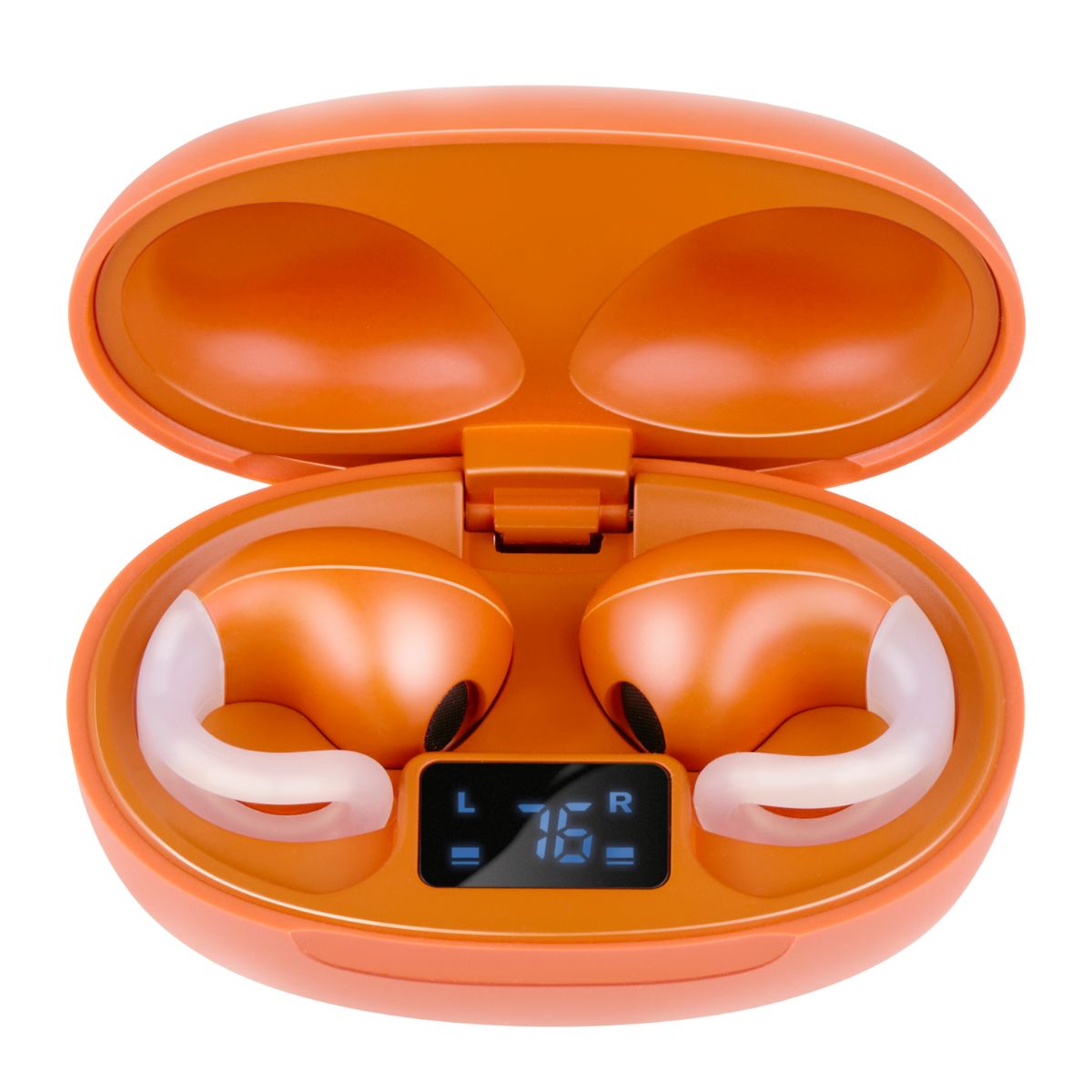 Grundig Wireless Earbuds - Open-Fit Bluetooth In-Ear Headphones with LED Display and Charging Case - OWS Technology and USB-C Charging - Orange
