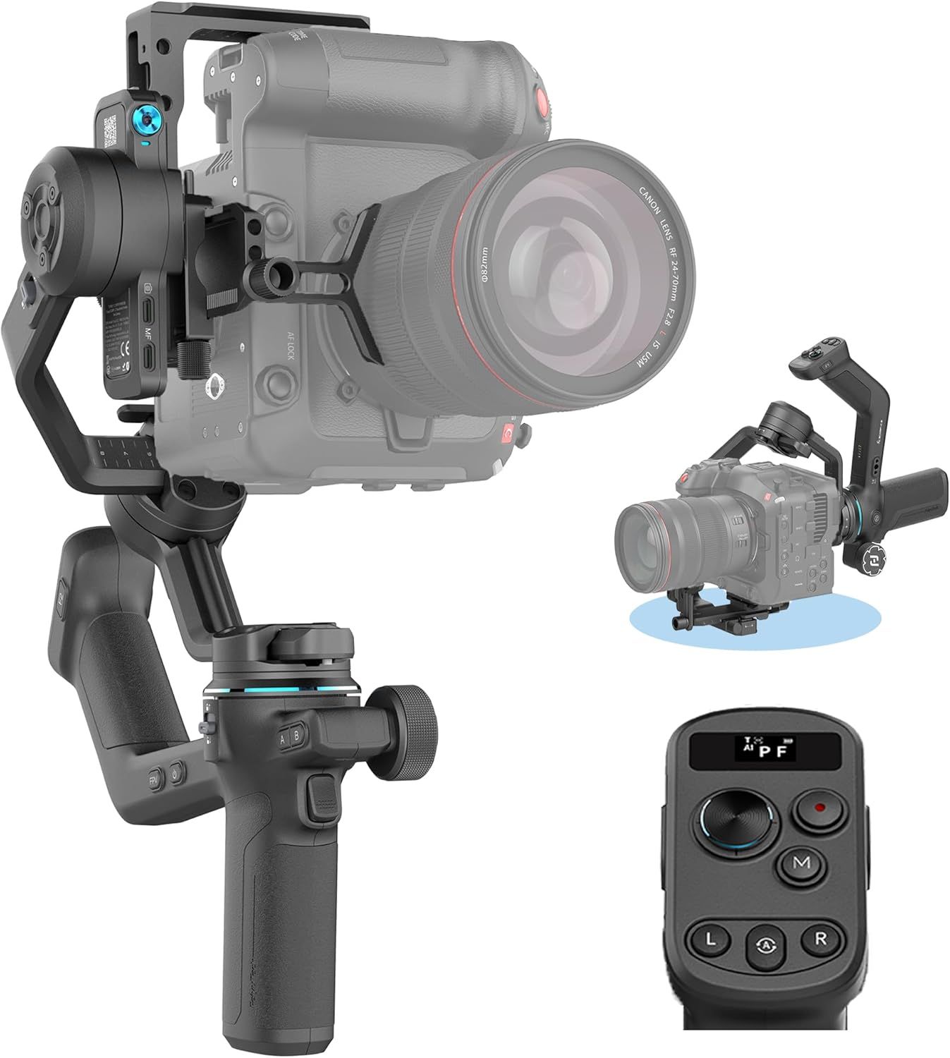 Stabilisateur de caméra FeiyuTech SCORP-C 2 à 3 axes avec suivi AI 4.0, panneau de boutons, charge utile de 3,5 kg, prise de vue verticale natif, équilibrage rapide, contrôle Bluetooth