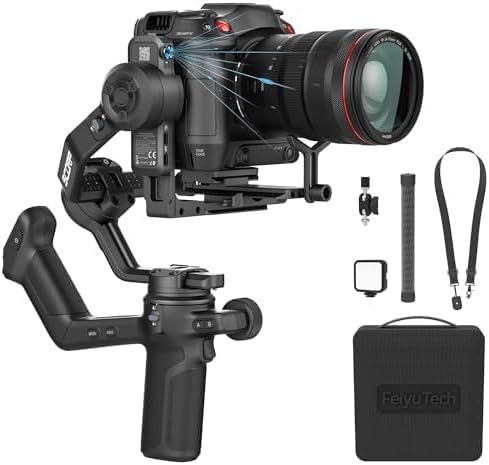 Kit Feiyutech SCORP 3 - Stabilisateur à cardan pour appareil photo avec suivi AI 4.0 intégré, charge utile de 3,5 kg, poignée amovible avec contrôle sans fil et 5 accessoires supplémentaires