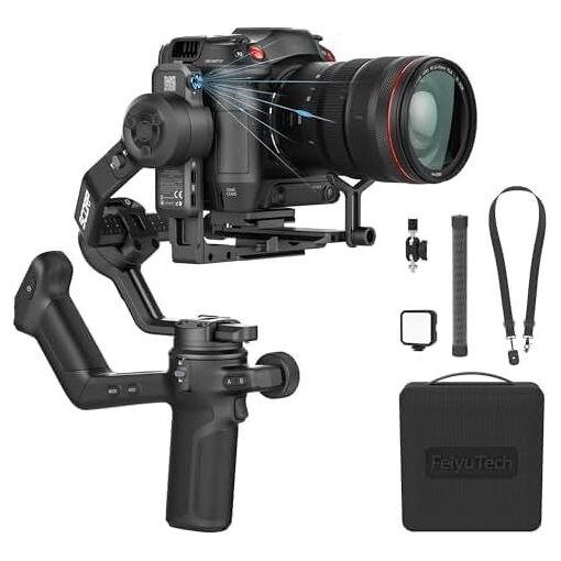 Feiyu Tech SCORP 3 KIT - Gimbal Stabilizer for Camera with AI 4.0 Tracking, 3.5kg Load, Removable Grip with Wireless Control, 5 Additional Accessories