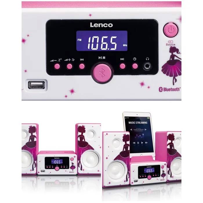 Lenco Micro-Set Alarm Clock - MC-020 - Bluetooth 4.0 - FM Radio - USB Charger