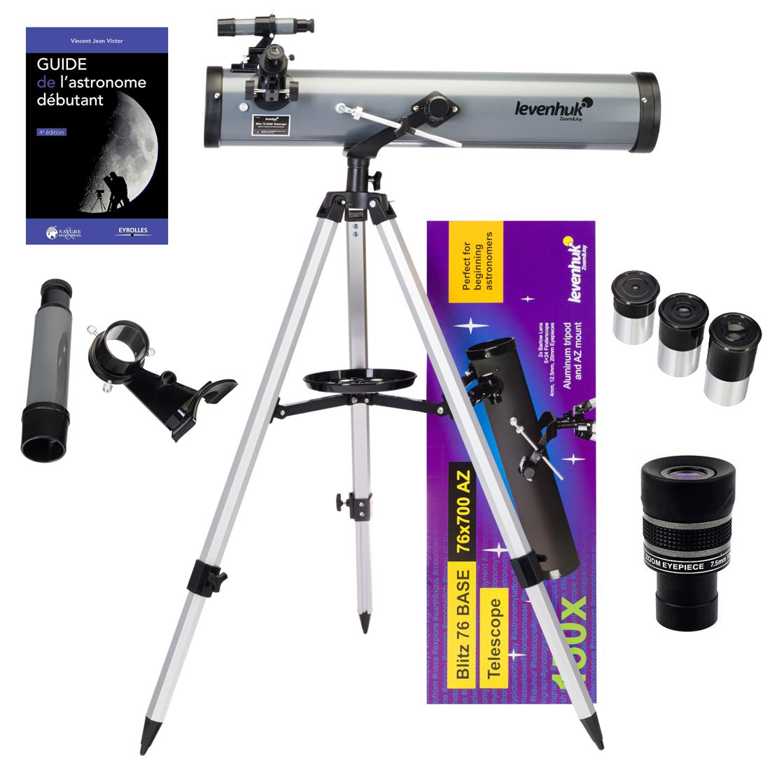 Levenhuk Blitz 76 BASE Telescope Kit with Zoom, Starter Guide and Accessories