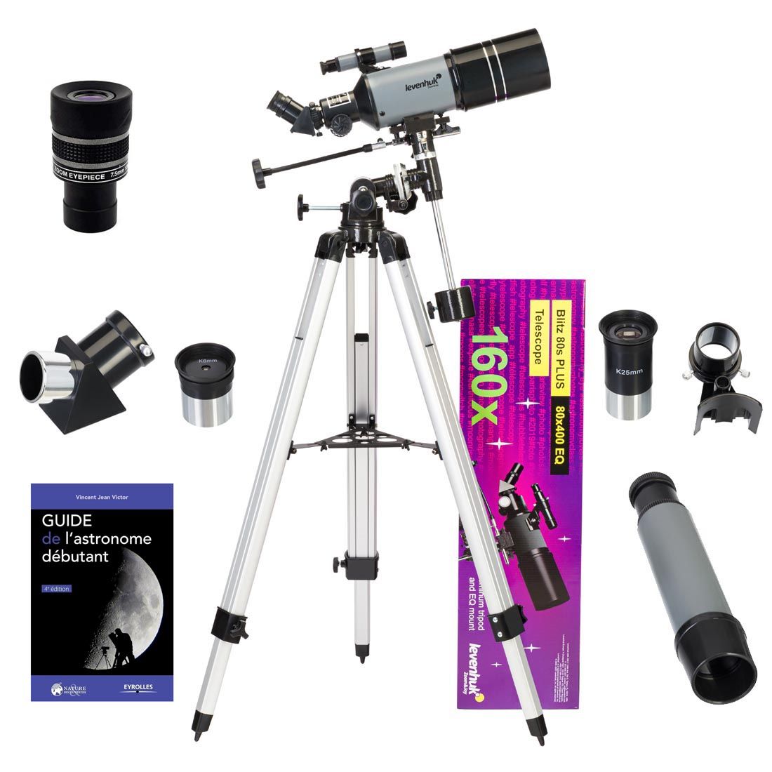Levenhuk Blitz 80s Plus Telescope with Zoom, Eyepieces, Illustrated Guide and Accessories