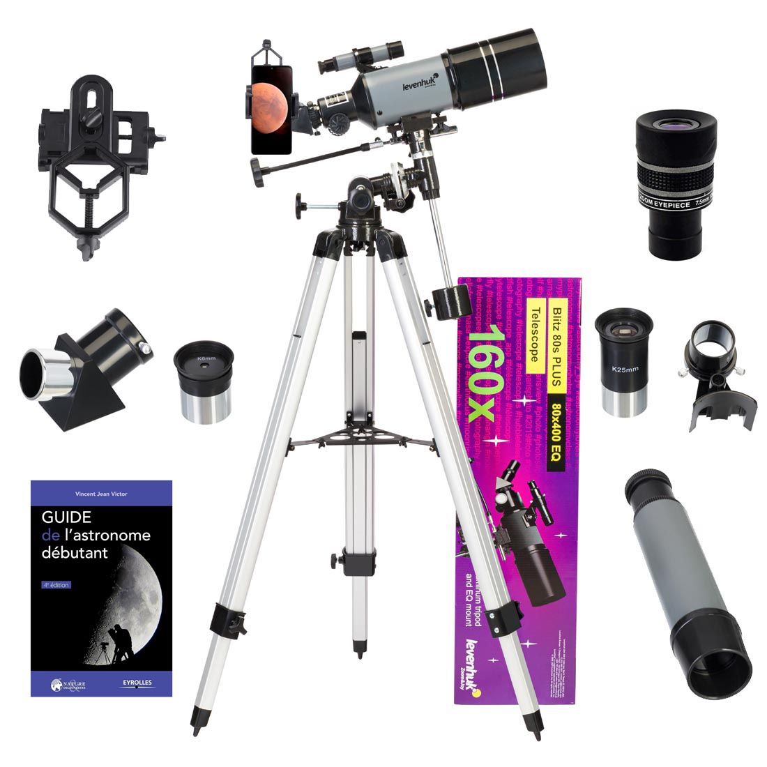 Kit Télécope Astrophotographie Levenhuk Blitz 80s Plus