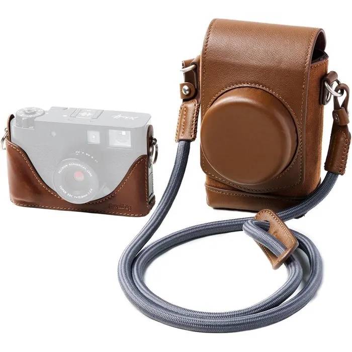 Underscore Leather Case for Fujifilm X, Retro Bag with Half Case, Card Pocket and Shoulder Strap (Brown) - 5218