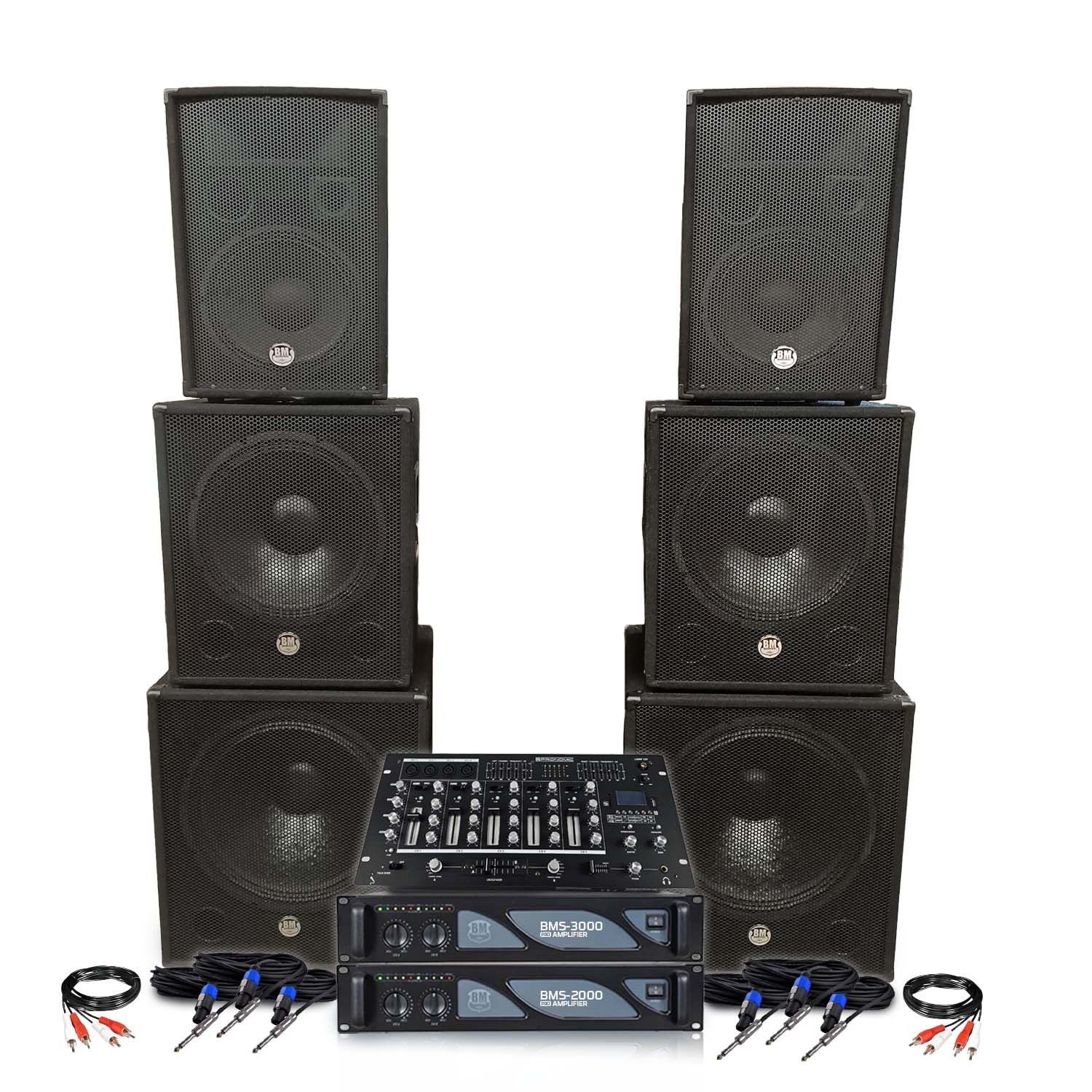 Bm Sonic Double Tour Sound System with 5000W Amplified Multi-Track Mixing Console
