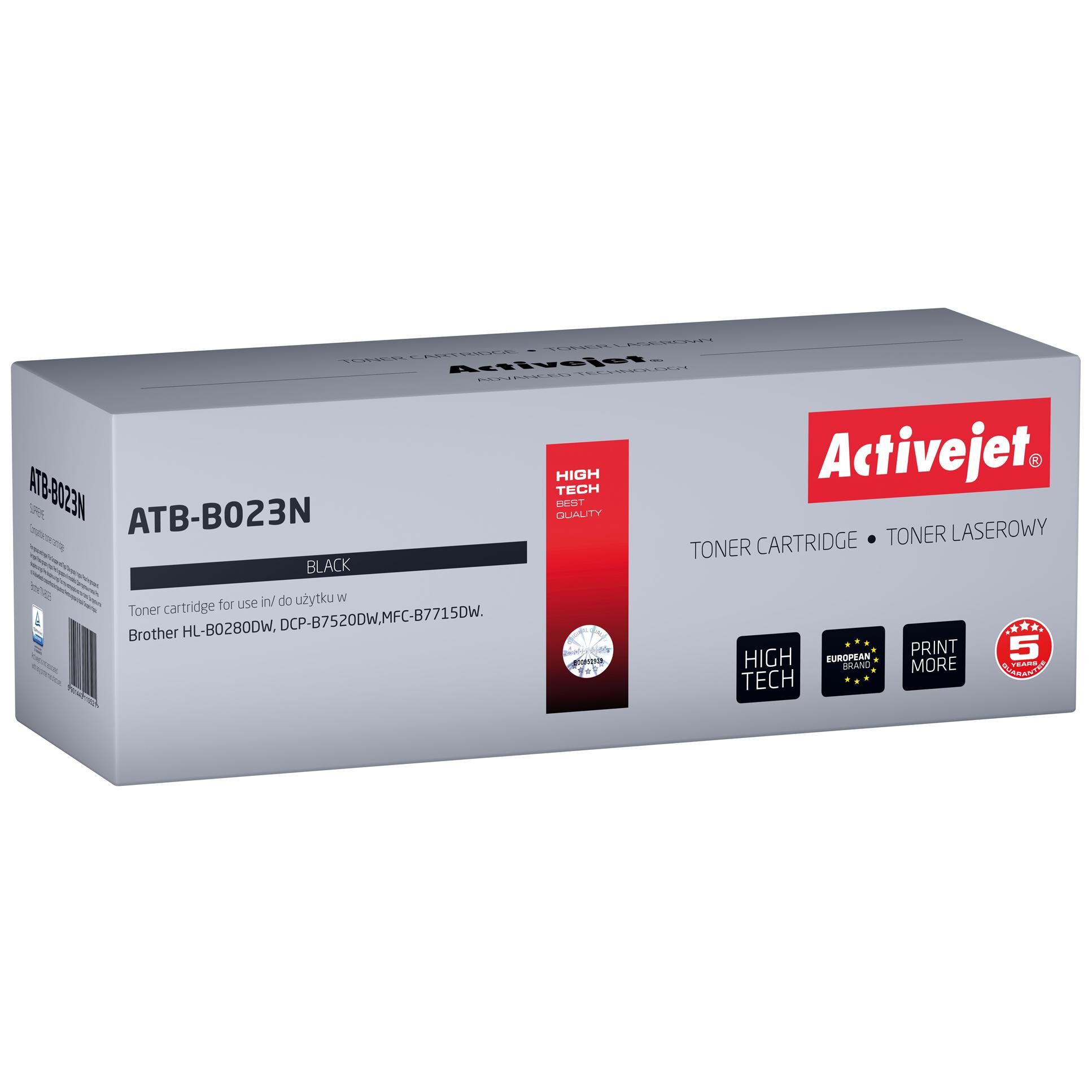Activejet Black Toner Cartridge ATB-B023N (Brother TN-B023 Replacement; 2000 Page Yield; Supreme Quality)