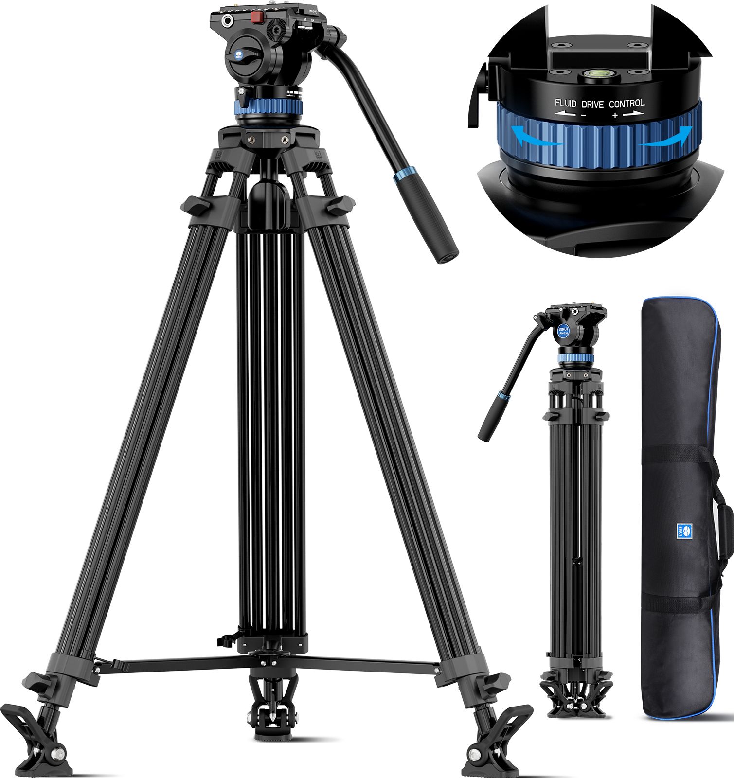 Sirui Professional Video Tripod AM-25S - 360° Fluid Pan Head, 75.5 Inches Height, Max Load 10kg