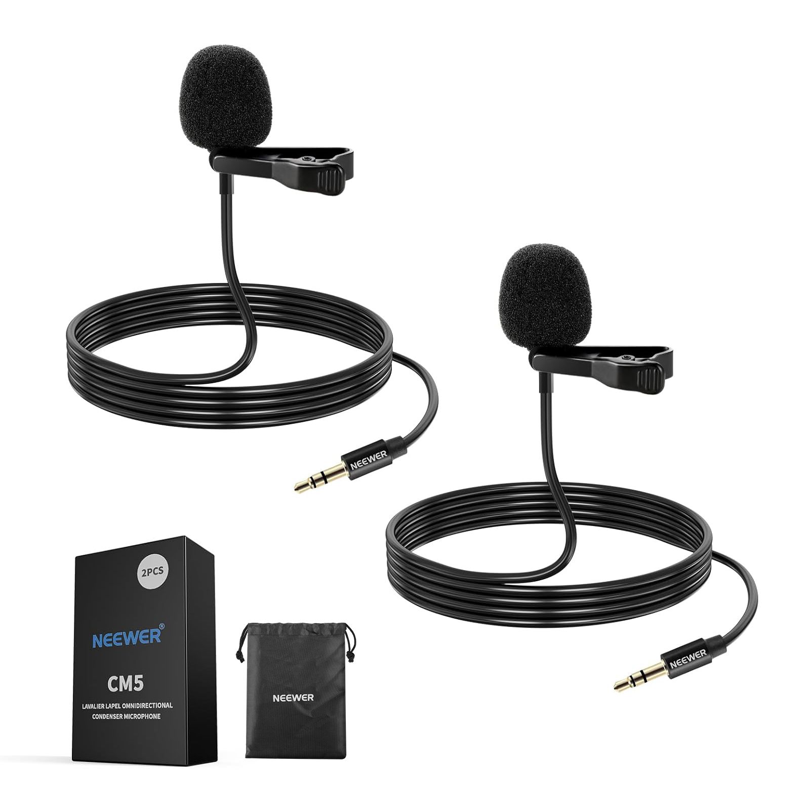 Neewer 2-Pack Condenser Microphone with Clip, Omnidirectional for Stage and Live Streaming