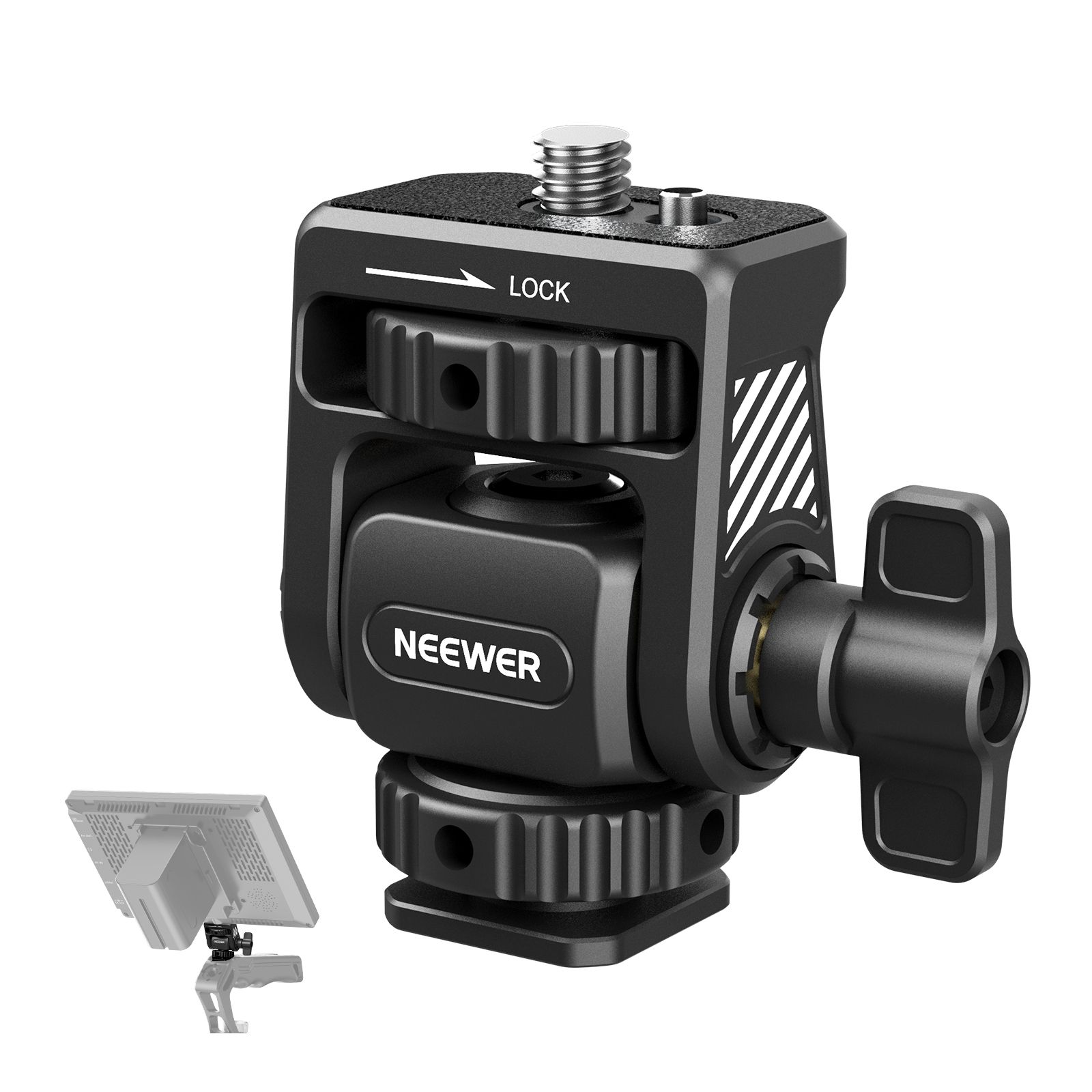Soporte para monitor Neewer con agarre fría, giratorio de 360°, regulable en inclinación de 180°, con pernos anti-torsión, compatible con Atomos Ninja 5" y 7" y cage de cámara SmallRig