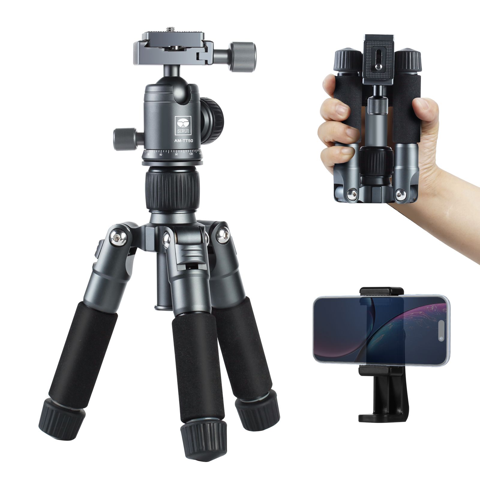 Trípode de mesa Sirui AM-TT50, 20" aluminio compacto con cabezal panorámico de 360°, portátil para cámara, teléfono inteligente o DSLR, carga máxima 8 kg
