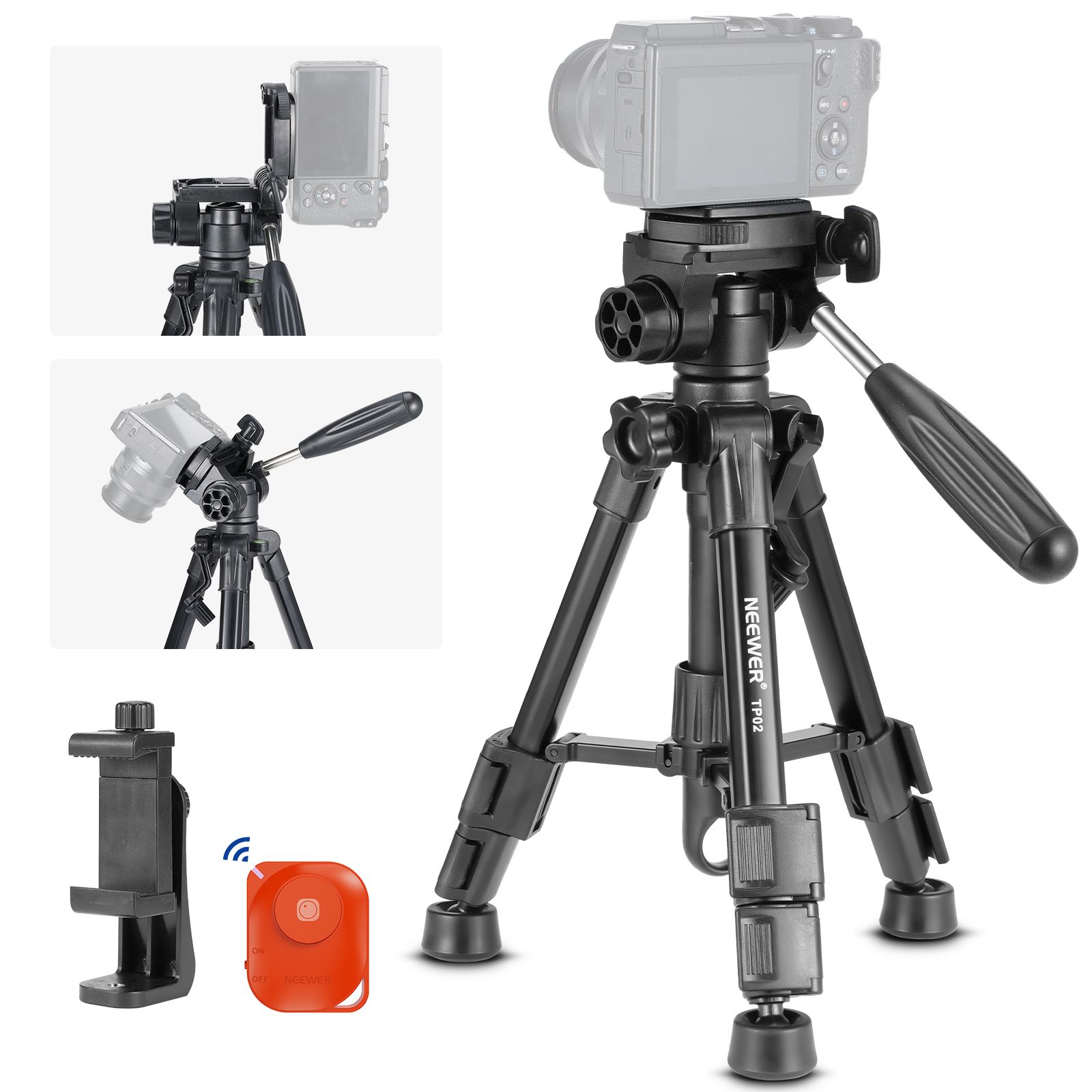 Neewer Basic Mini Tripod Stand for iPhone & Camera with Pan Head/Tilt in 3 Directions, Portable Metal Table Tripod & 6.35mm Plate, Max Load 4.4lb/2kg, TP02