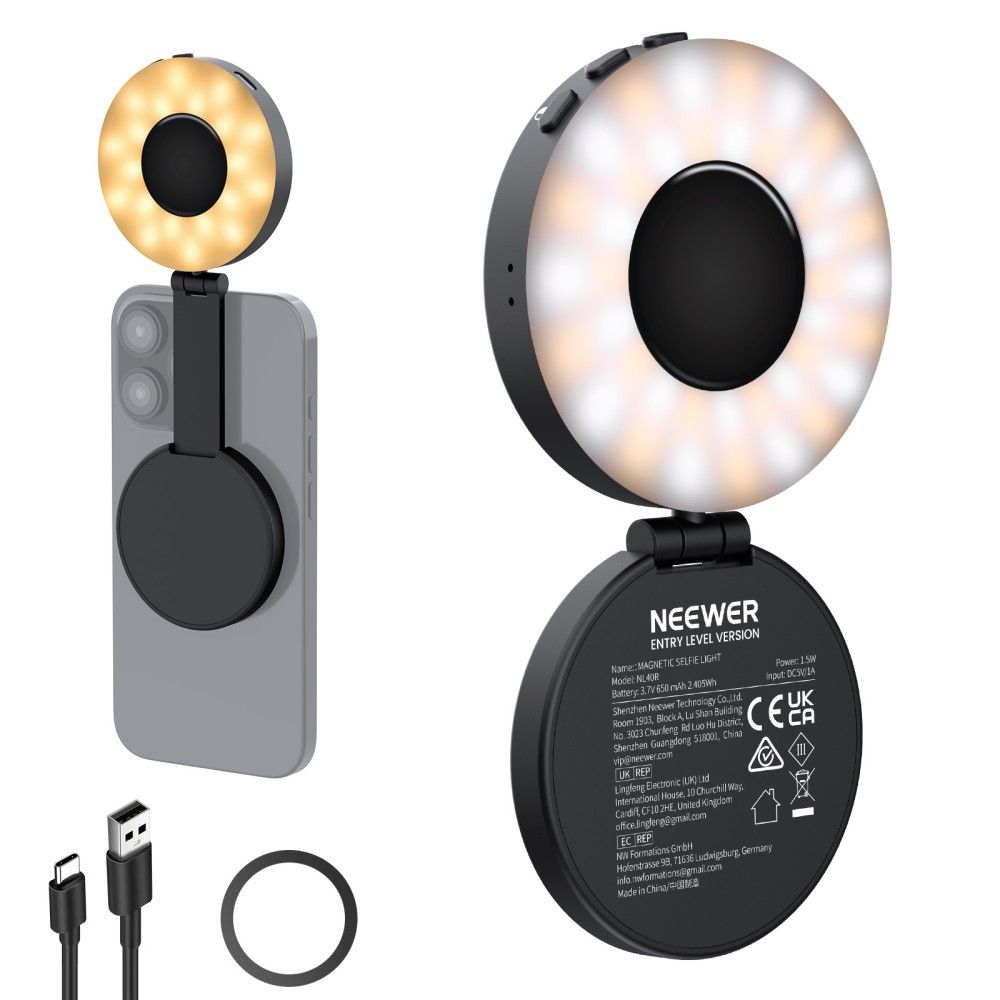 Neewer Magnetic Selfie Light NL40R - 4 Modes, CRI95+, 1.5W Mini LED, Compatible with iPhone MagSafe