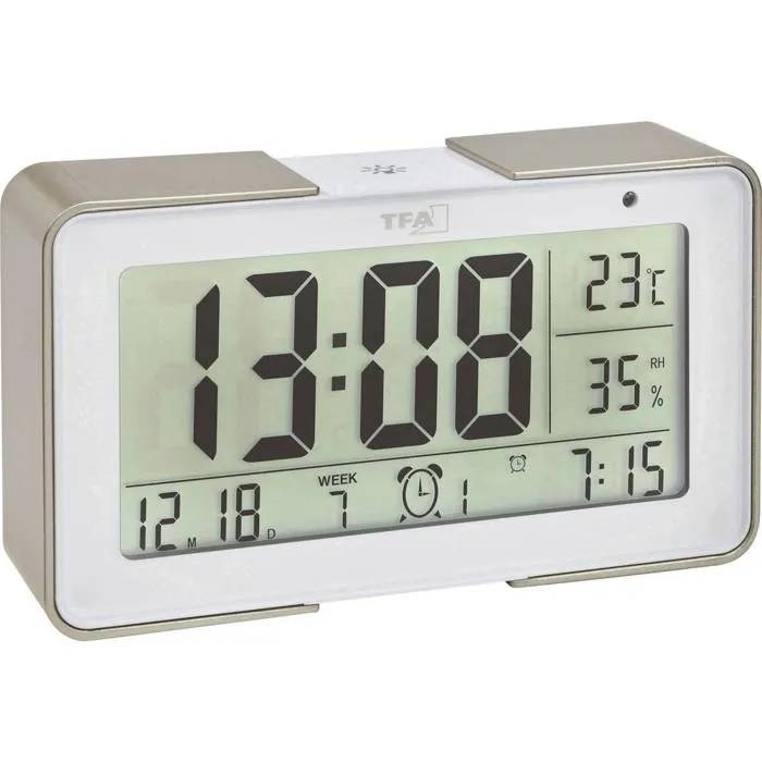 TFA Dostmann Radio-Controlled Alarm Clock, Gold and White