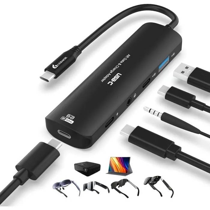 UNDERSCORE USB-C 5-in-1 Adapter for AR Glasses, 8K@60Hz, PD100W Charging, Black