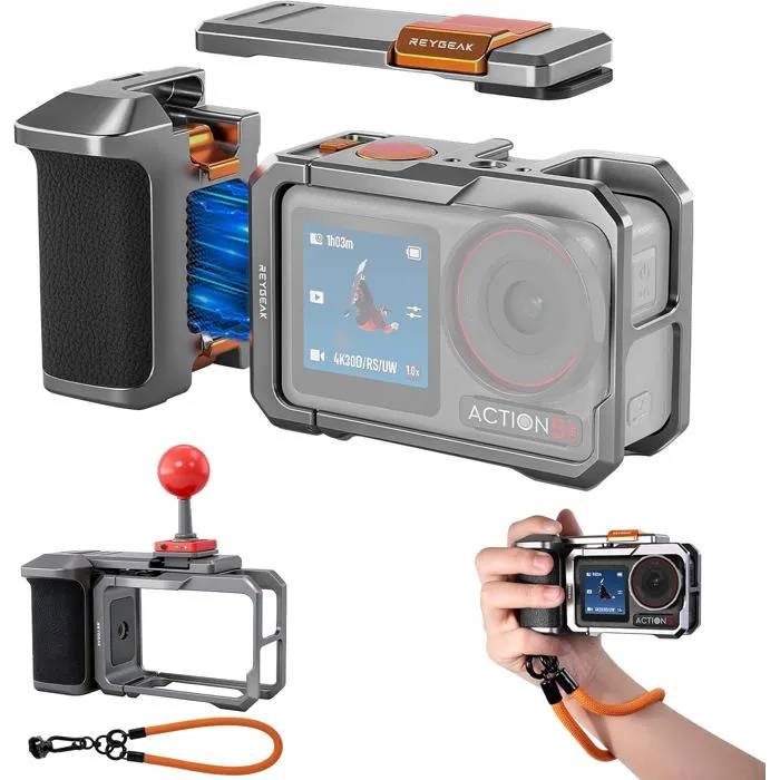 REYGEAK Magnetic Support Kit for DJI Osmo Action - Ergonomic Grip (Titanium Grey/Orange)