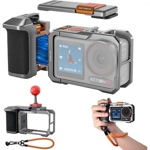 REYGEAK Magnetic Support Kit for DJI Osmo Action - Ergonomic Grip (Titanium Grey/Orange)
