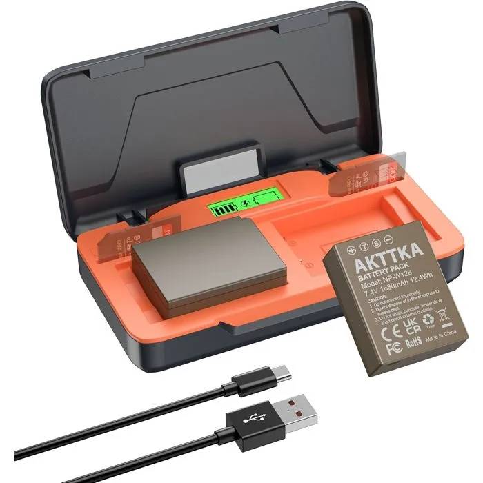 AKTTKA 2x NP-W126S 1680mAh High Capacity Quick Charge 20W Batteries for Fujifilm X100F/X-T30, LCD Screen, SD Card Organizer Included