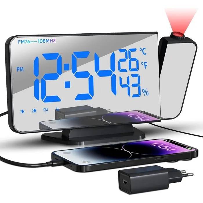 UNDERSCORE Projector Alarm Clock - 5.5" LED - Double Alarm - FM Radio