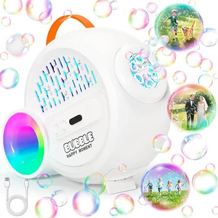 Automatic Portable Bubble Gun for Kids - LED RGB Bubble Machine with Solution, Ideal Gift/Wedding/Birthday/Party Age 3-6