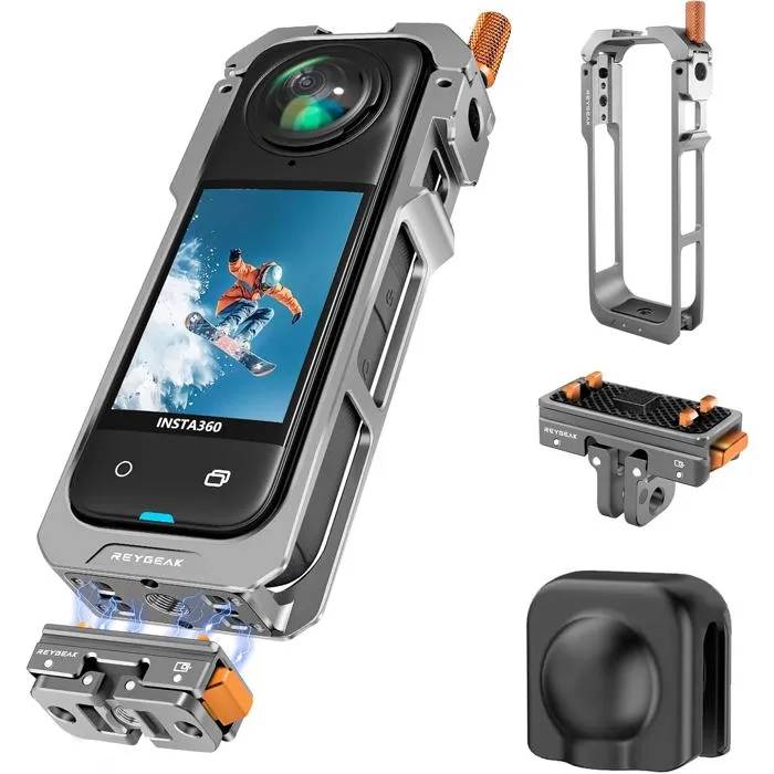 REYGEAK Aluminum Cage for Insta360 X5 - Quick Release & Rapid Mount with Lens Cap