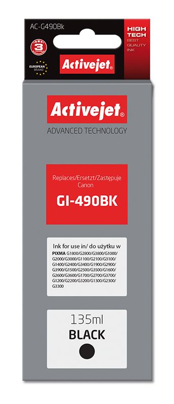 Activejet AC-G490Bk Ink Cartridge (Canon GI-490BK Replacement)