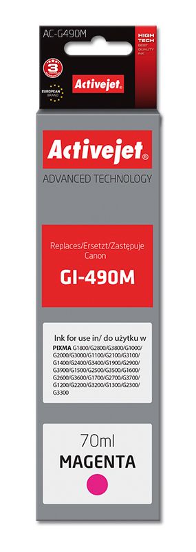 Activejet Ink Cartridge AC-G490M (Canon GI-490M Replacement; 70ml, Red)