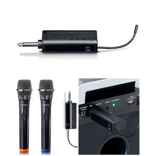 Kit de micro sans fil Lenco avec récepteur portable - 2 micros sans fil et batterie rechargeable