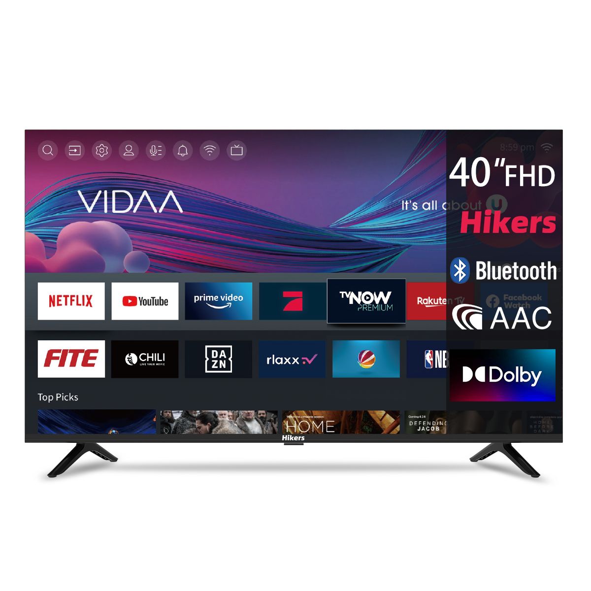 Hikers 40Z1 Smart TV - 40-inch Screen, FHD Resolution, Android Support, Dolby Atmos Sound Quality - Black