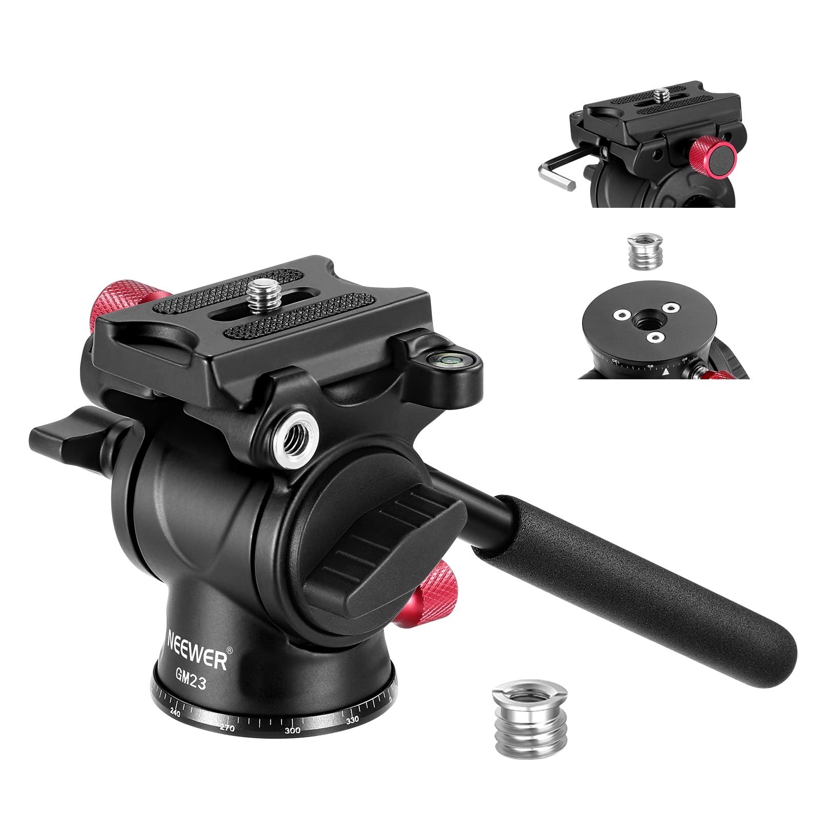 Neewer GM23 Red Fluid Tripod Head with Arca Quick Release