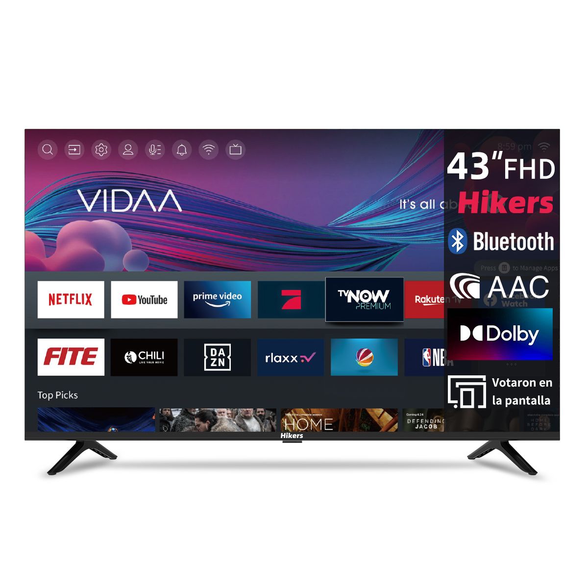 Hikers 43Z1 Smart TV - 43-inch Screen, FHD Resolution, Android Support, Dolby Atmos Sound Quality - Black