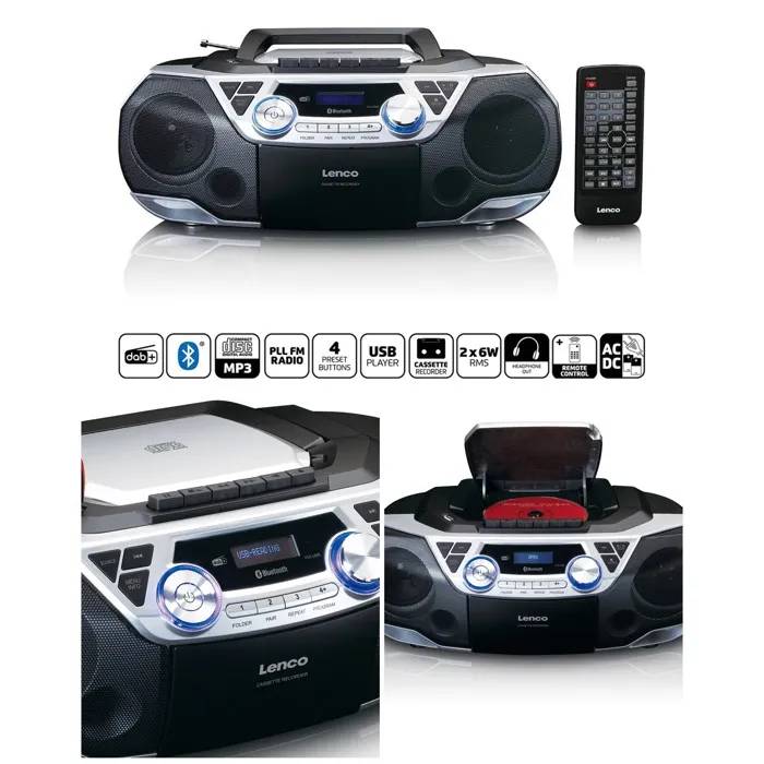 Radio portátil Lenco SCD-720SI - DAB+ - Bluetooth 5.0 - Grabador de casetes