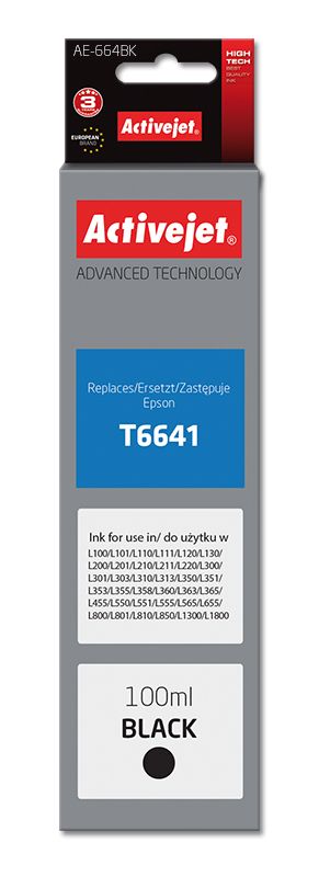 Activejet Epson Ink Bottle AE-664BK (100ml, Black)